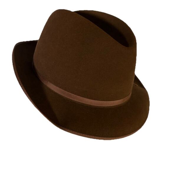 Vintage Dobbs Mens Brown Wool Felt Black Feather Fedora Hat 7 1/4 - Picture 2 of 16